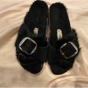 Birkenstock suede and calfskin big buckle sandals